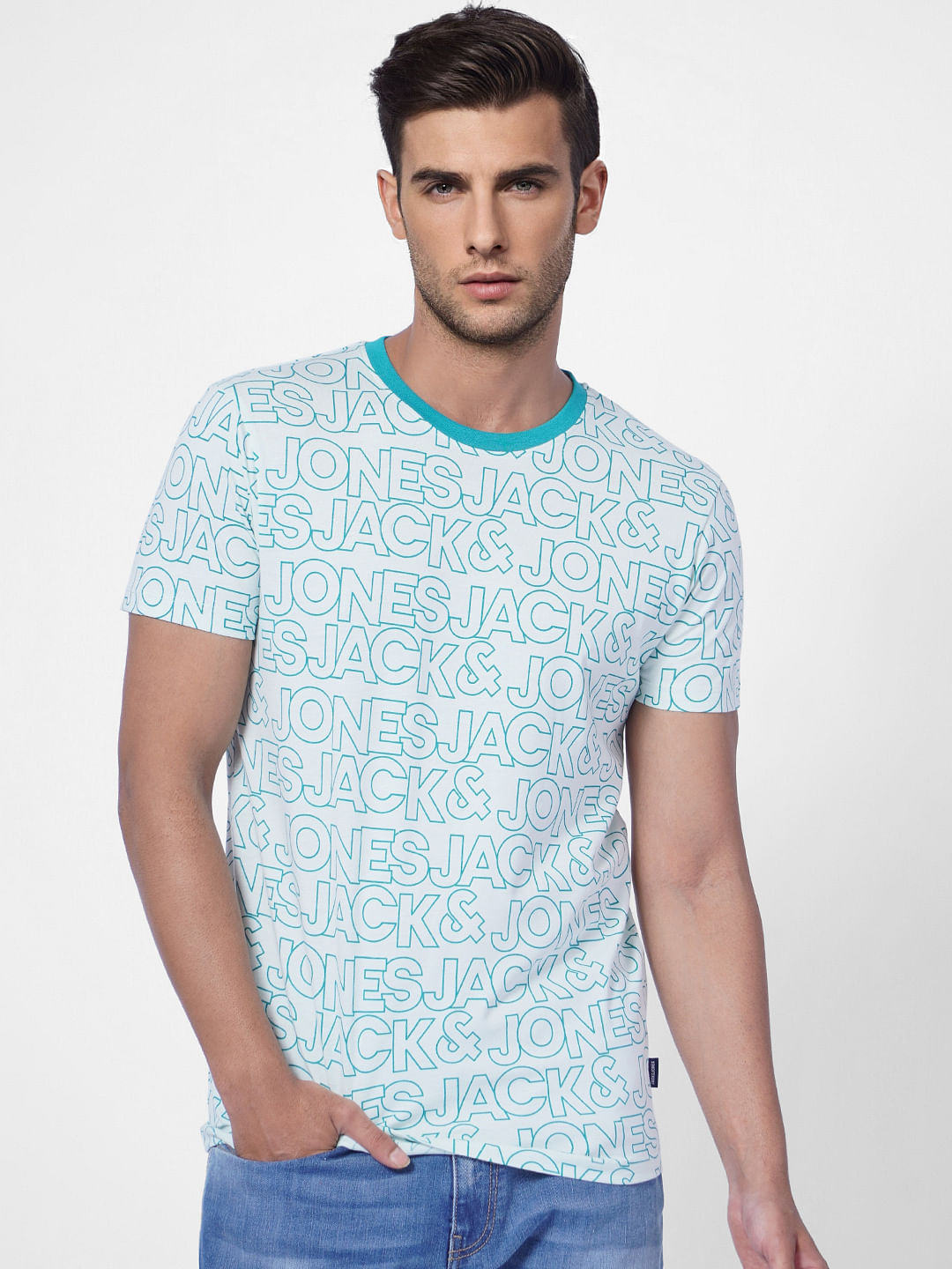 Blue Logo Print Crew Neck T-shirt