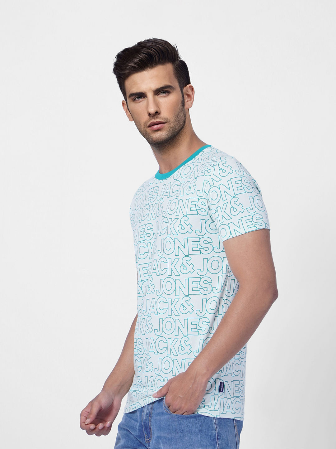 Blue Logo Print Crew Neck T-shirt