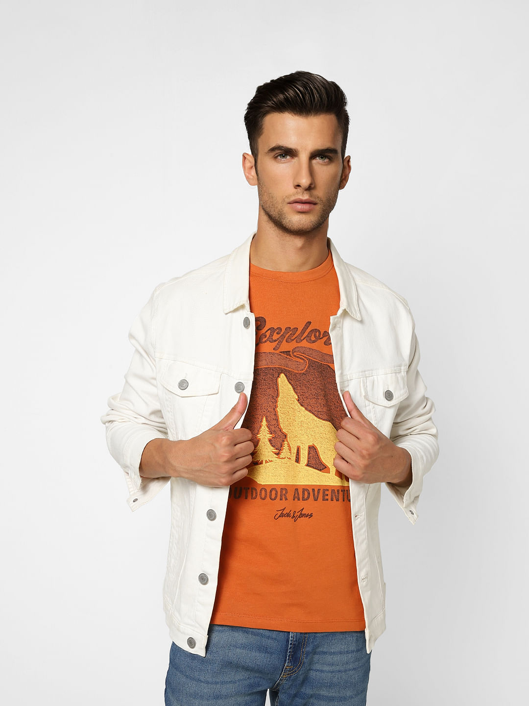 Orange Printed Crew Neck T-shirt