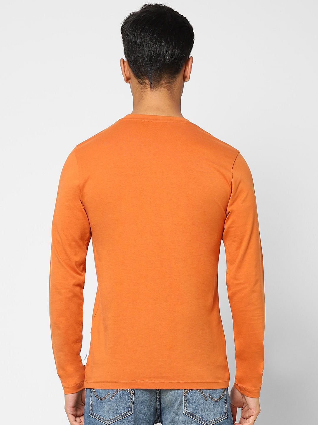 Orange Printed Crew Neck T-shirt