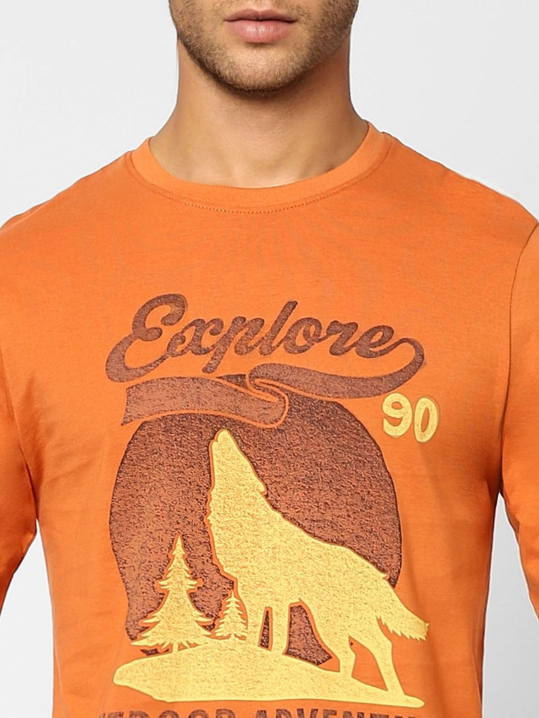 Orange Printed Crew Neck T-shirt