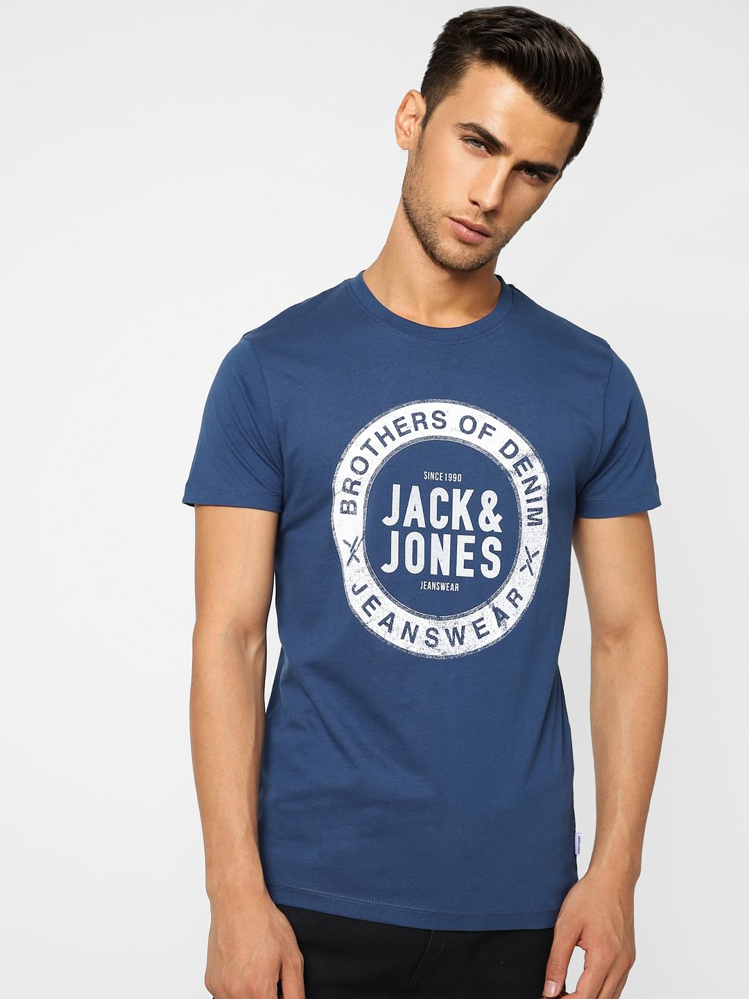 Blue Logo Print Crew Neck T-shirt