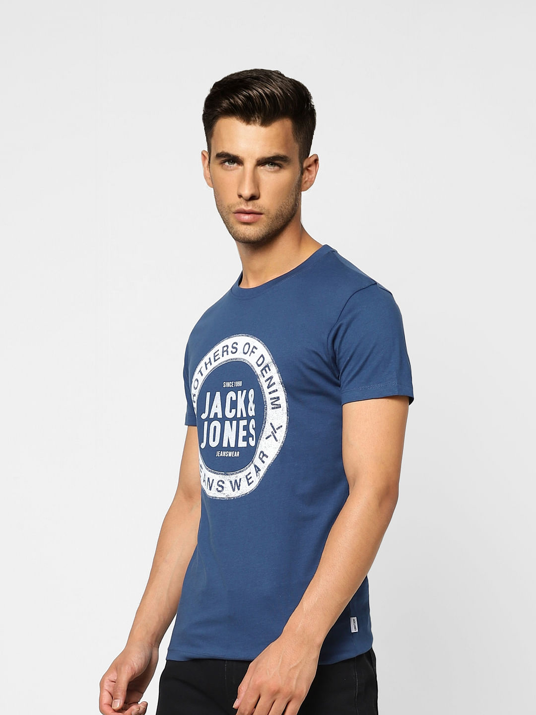 Blue Logo Print Crew Neck T-shirt