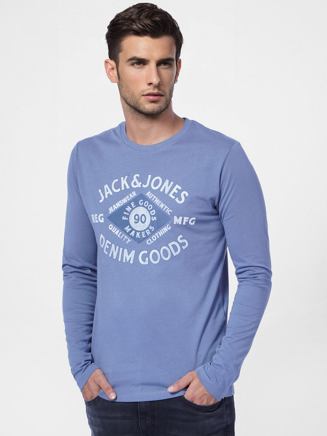Blue Logo Print Crew Neck T-shirt