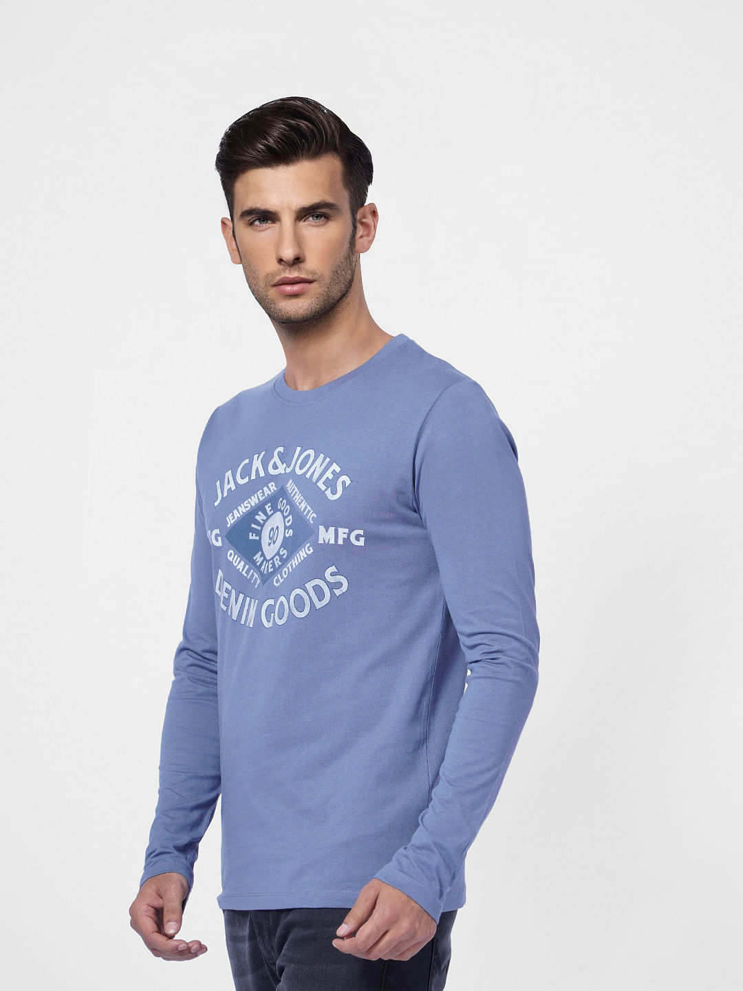 Blue Logo Print Crew Neck T-shirt
