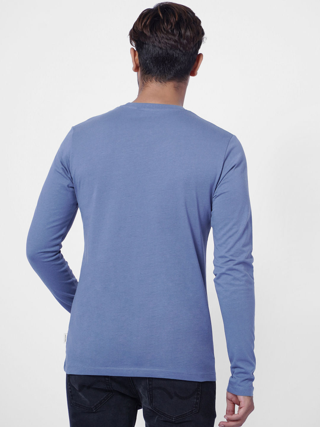 Blue Logo Print Crew Neck T-shirt