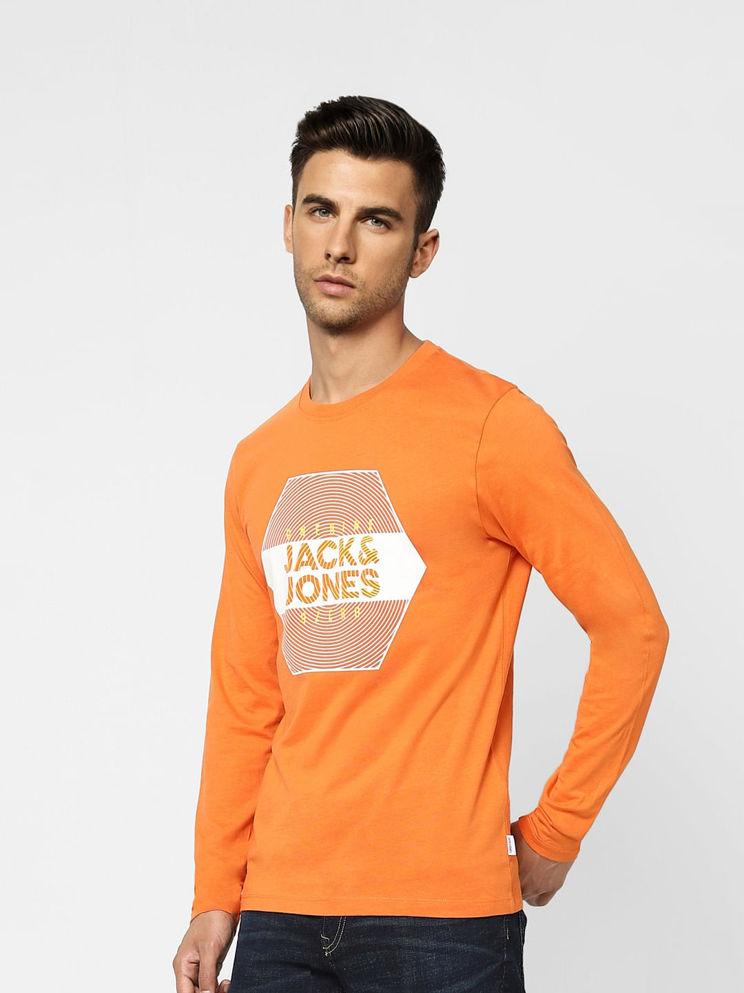 Orange Logo Print Crew Neck T-shirt