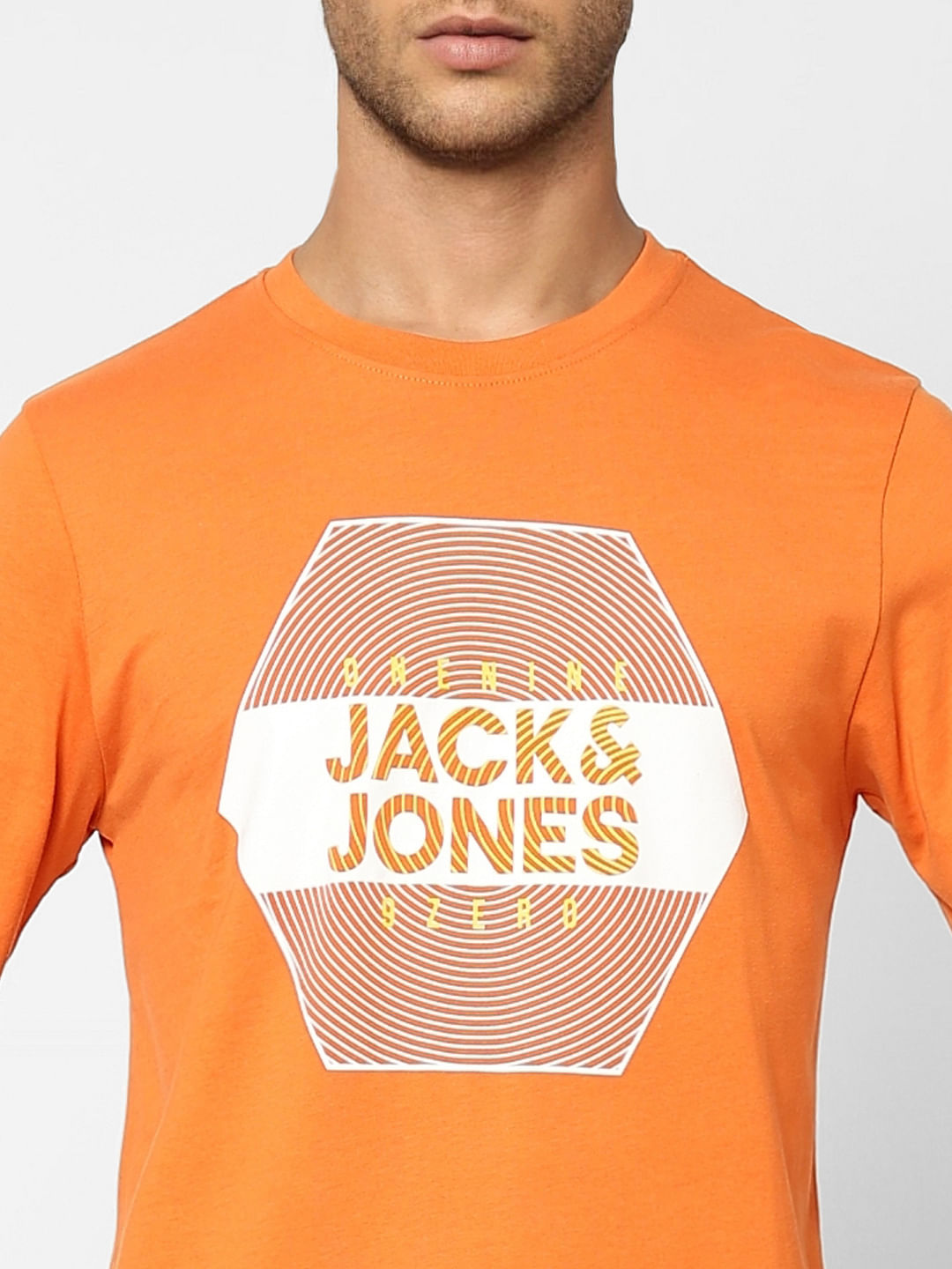 Orange Logo Print Crew Neck T-shirt