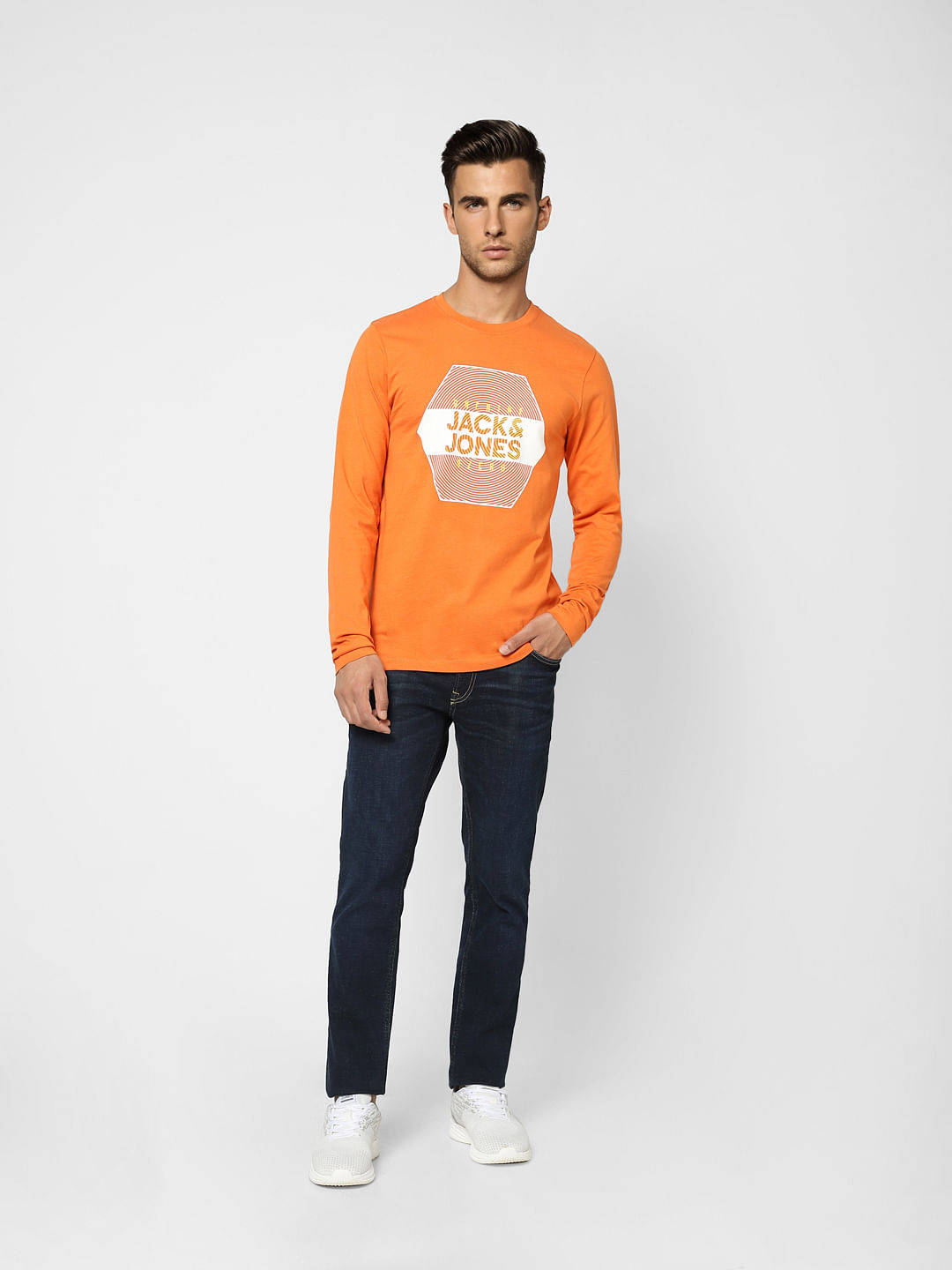 Orange Logo Print Crew Neck T-shirt