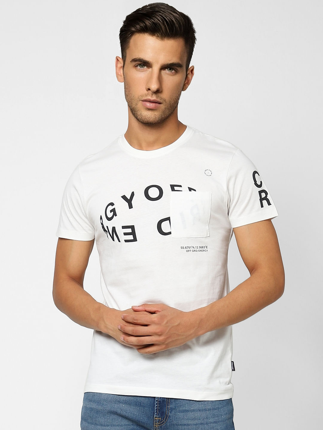 White Typographic Print Crew Neck T-shirt