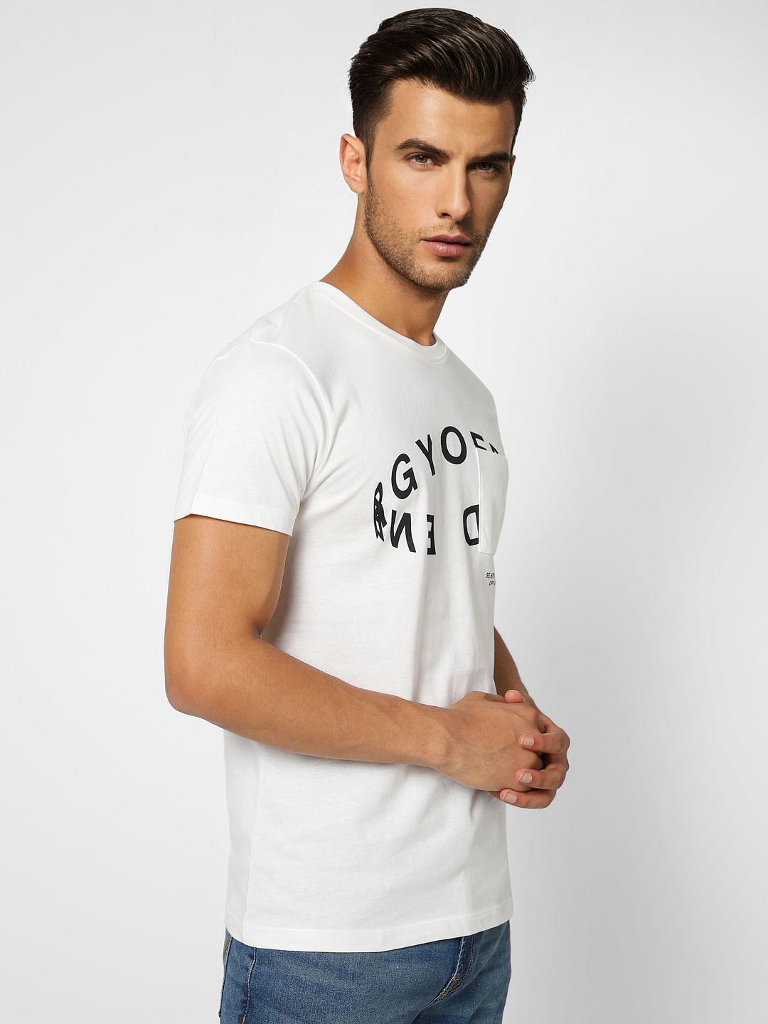 White Typographic Print Crew Neck T-shirt