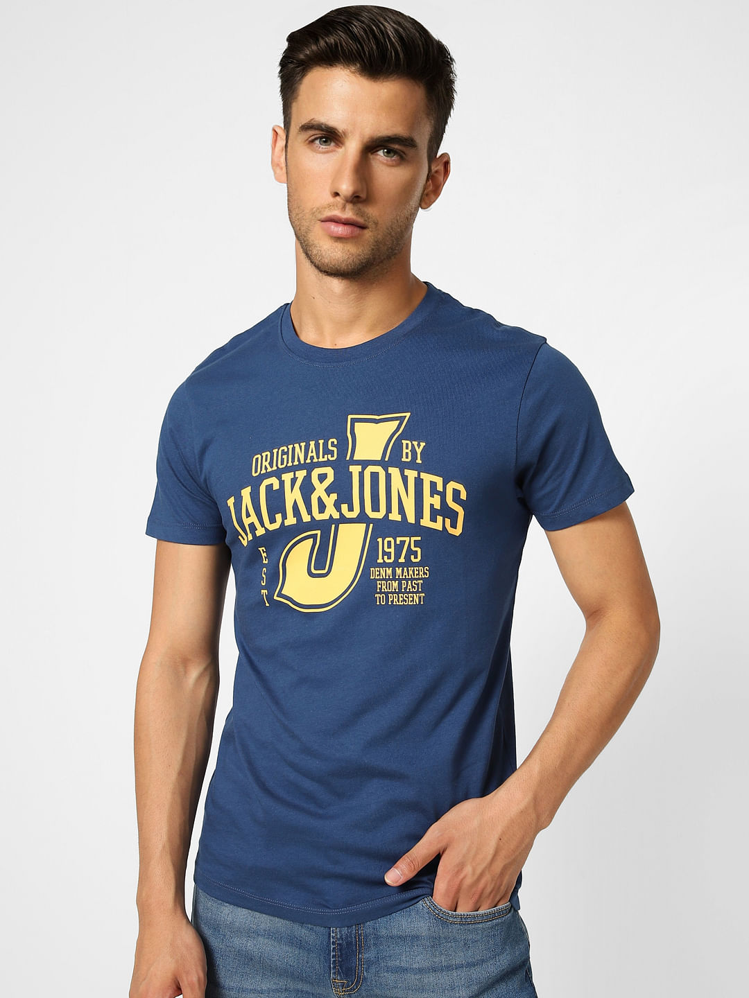 Blue Typographic Print Crew Neck T-shirt