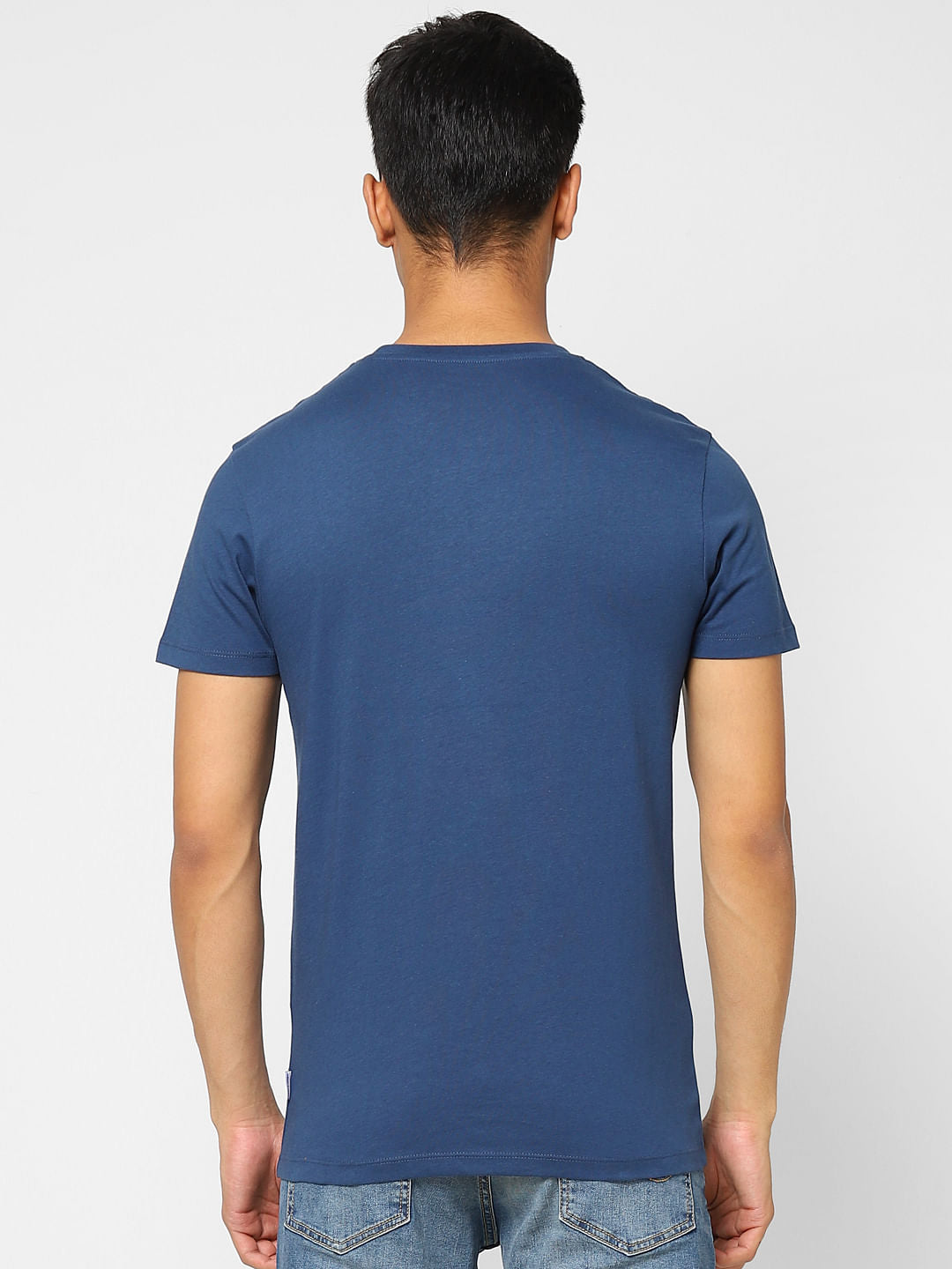 Blue Typographic Print Crew Neck T-shirt