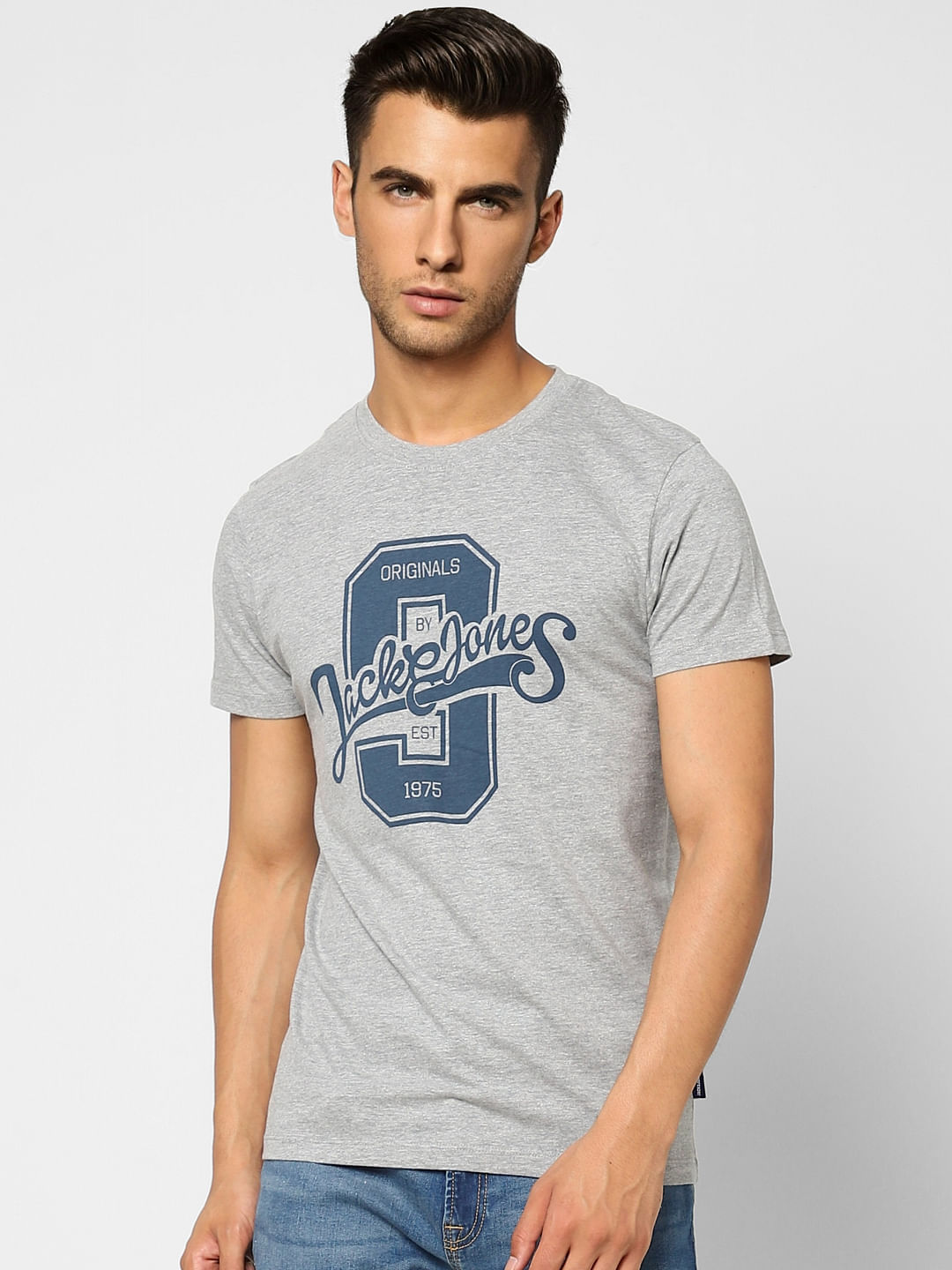 Light Grey Logo Print Crew Neck T-shirt