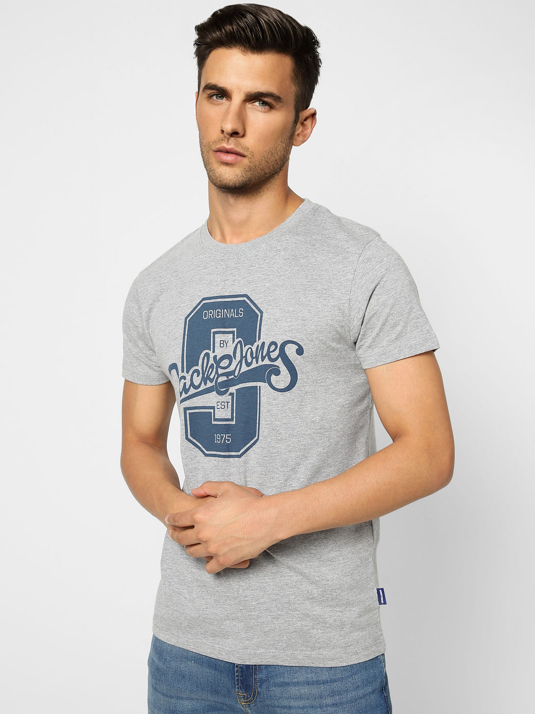 Light Grey Logo Print Crew Neck T-shirt