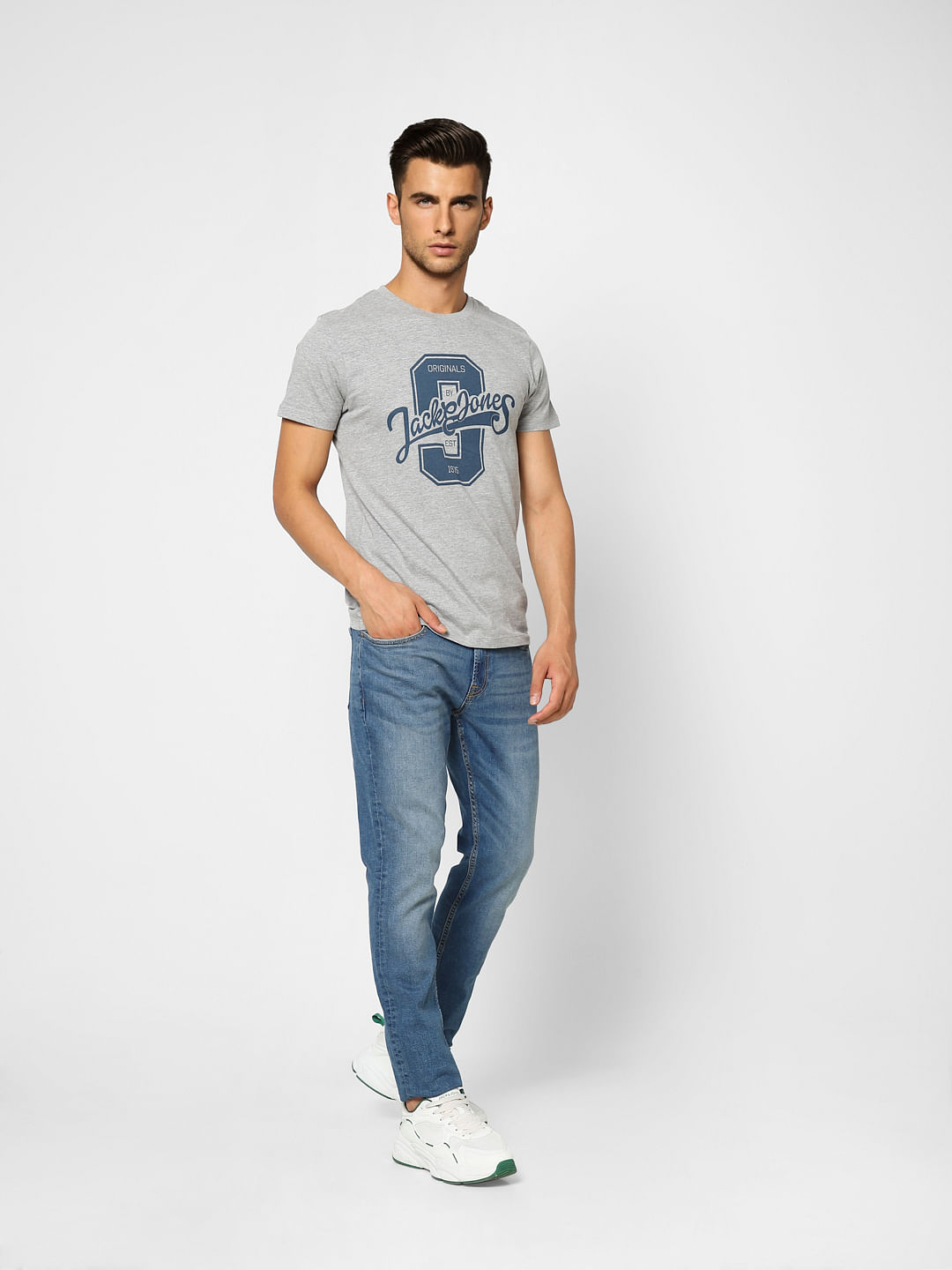 Light Grey Logo Print Crew Neck T-shirt