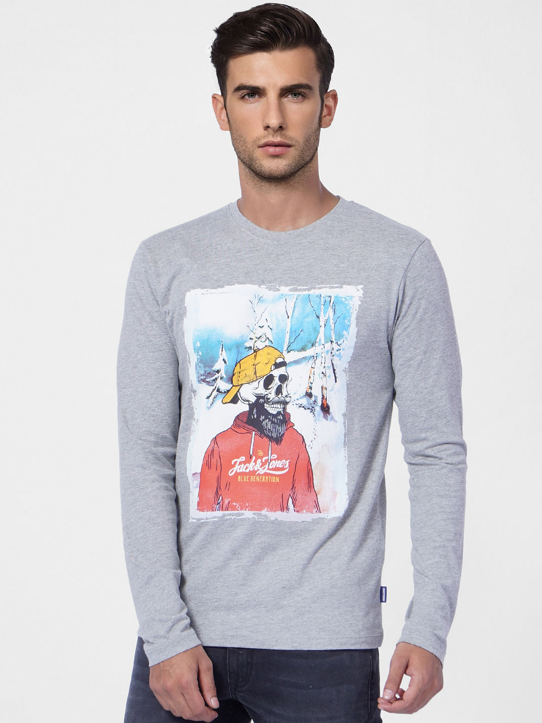 Light Grey Graphic Print Crew Neck T-shirt