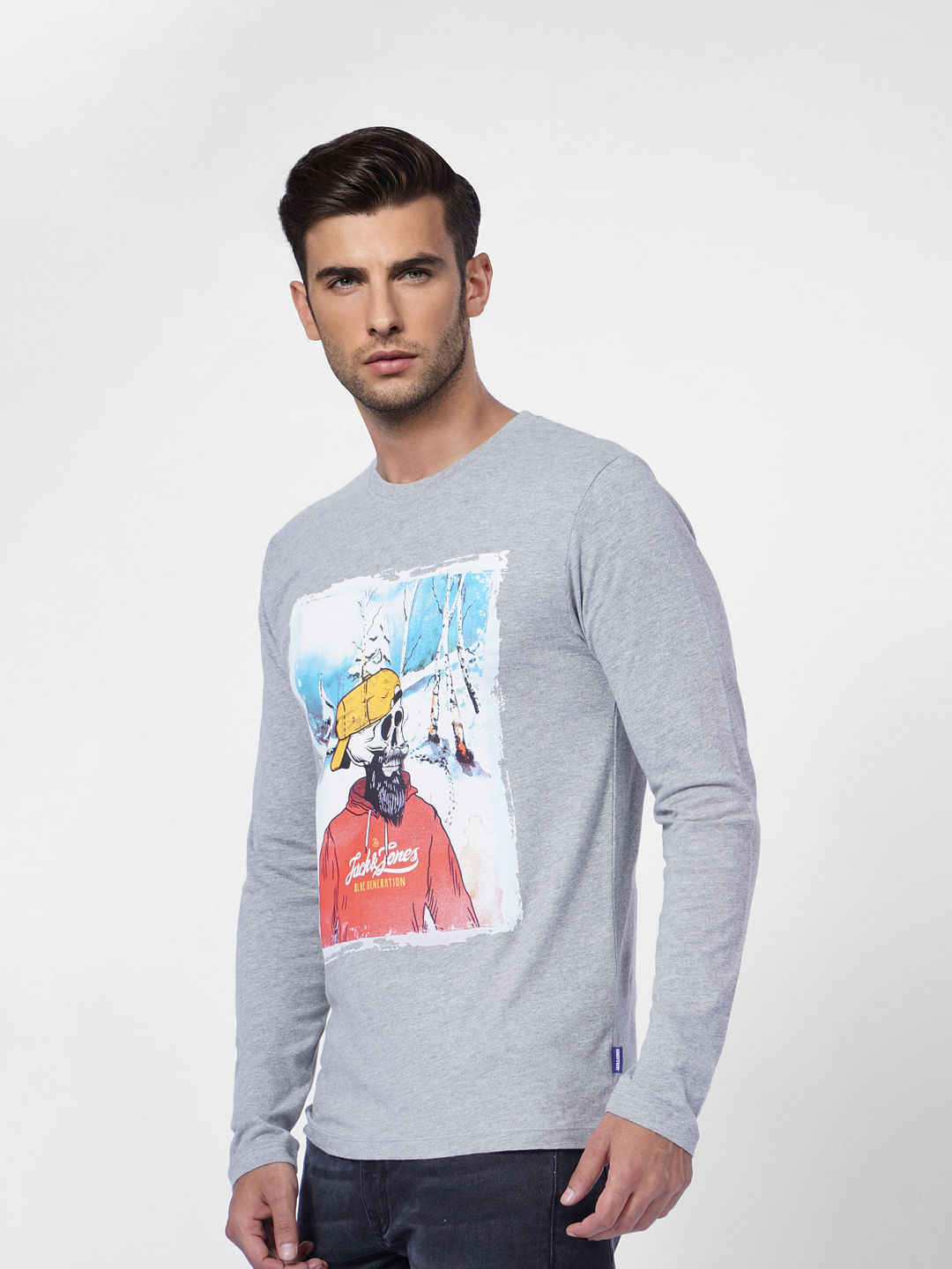 Light Grey Graphic Print Crew Neck T-shirt