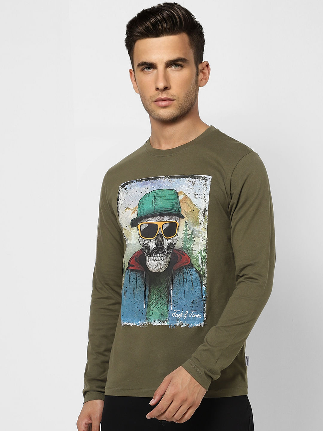 Olive Graphic Print Crew Neck T-shirt