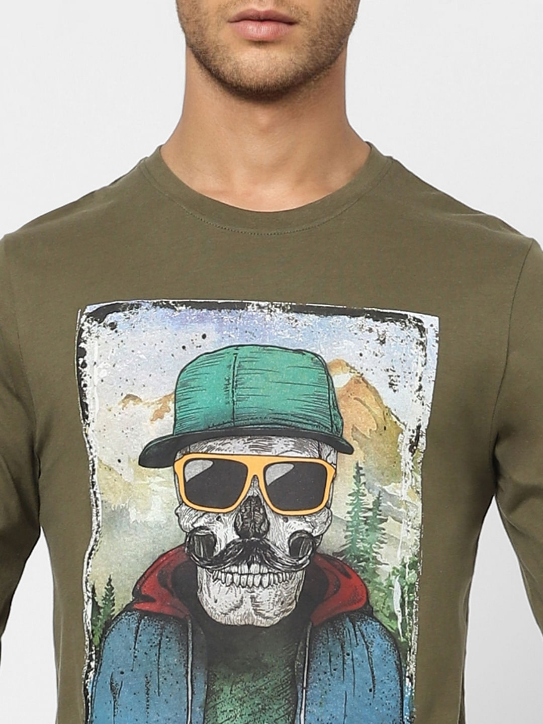 Olive Graphic Print Crew Neck T-shirt