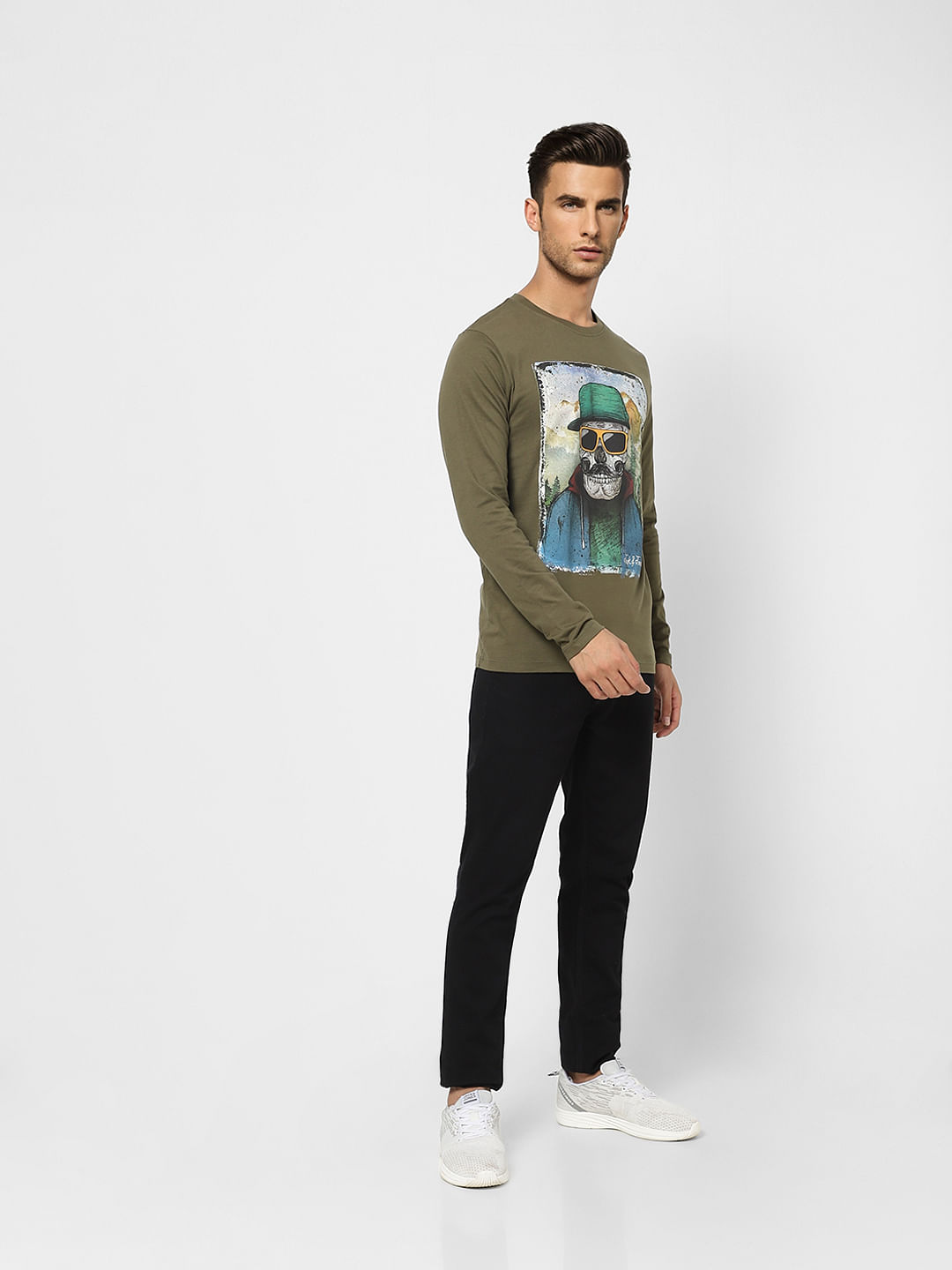 Olive Graphic Print Crew Neck T-shirt