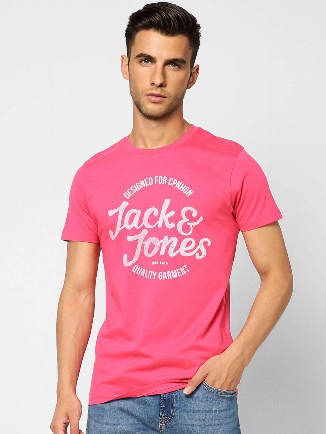 Pink Logo Print Crew Neck T-shirt