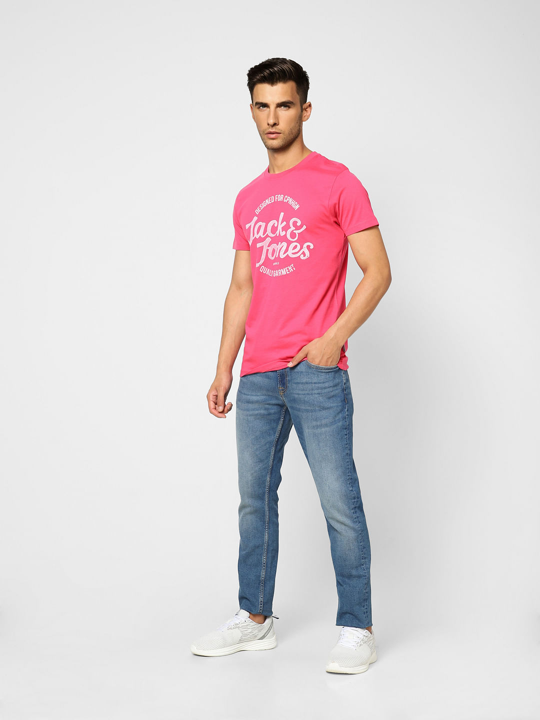 Pink Logo Print Crew Neck T-shirt