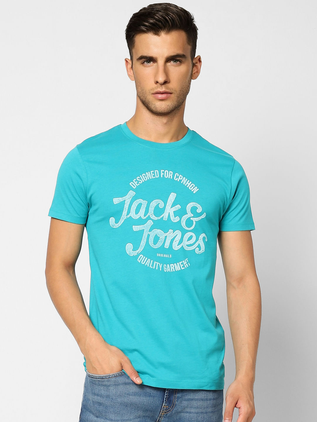Blue Logo Print Crew Neck T-shirt