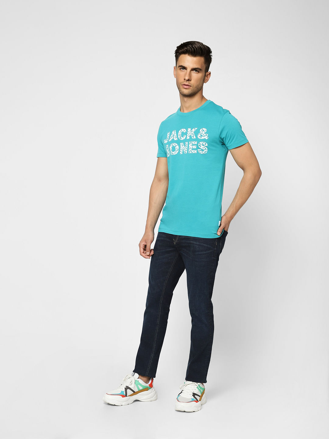Blue Logo Print Crew Neck T-shirt