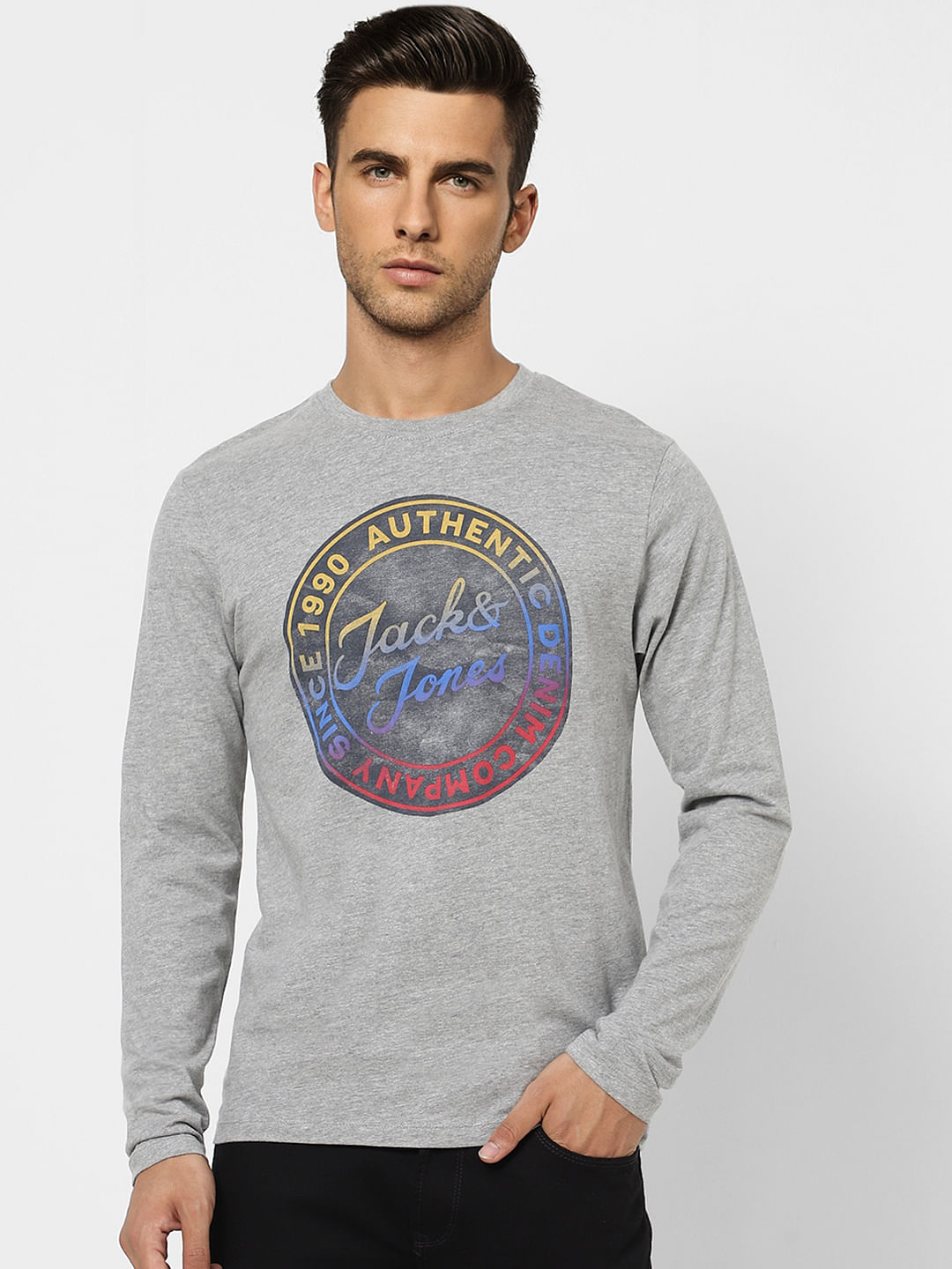 Grey Typographic Print Crew Neck T-shirt
