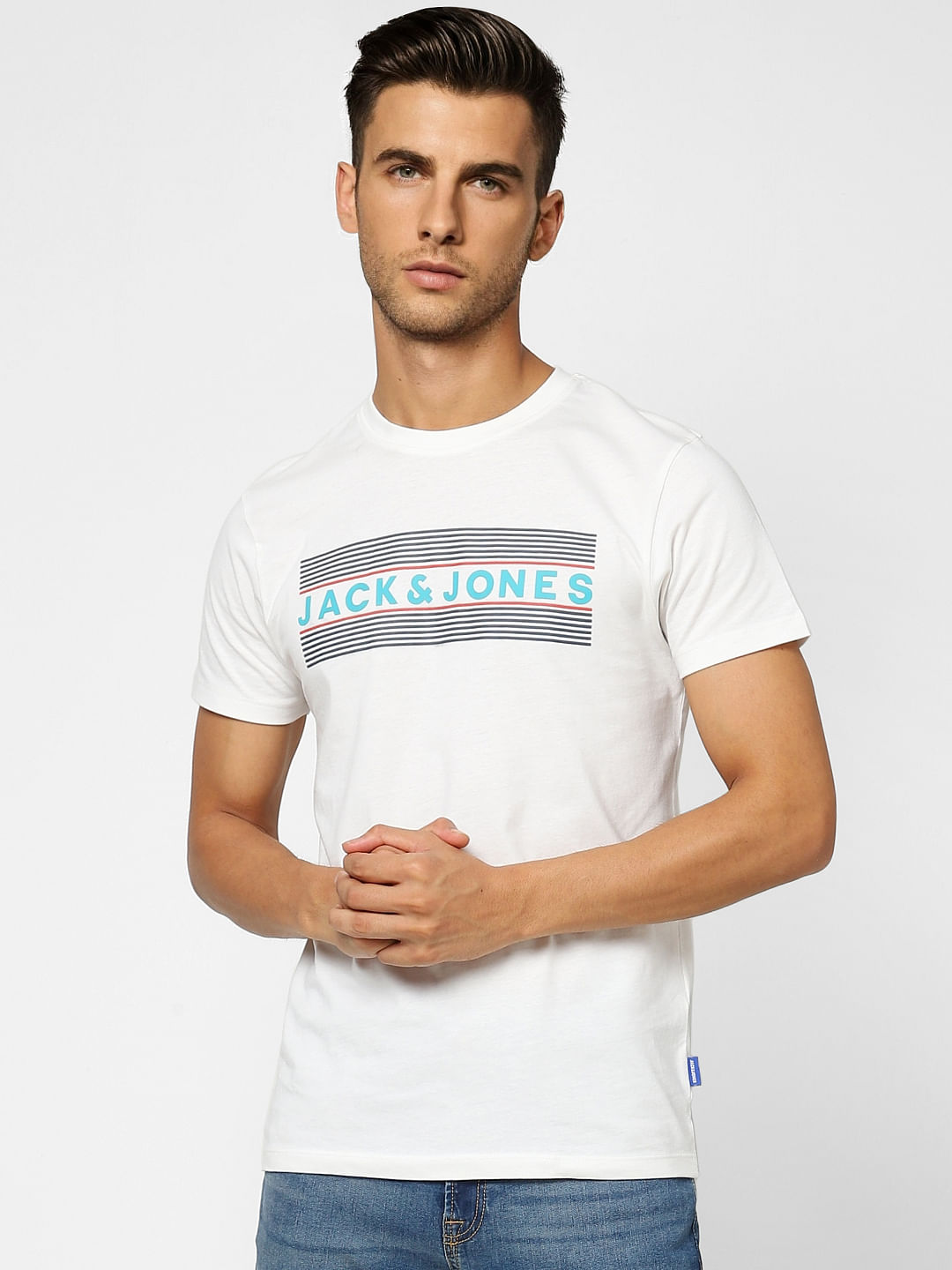 White Logo Print Crew Neck T-shirt