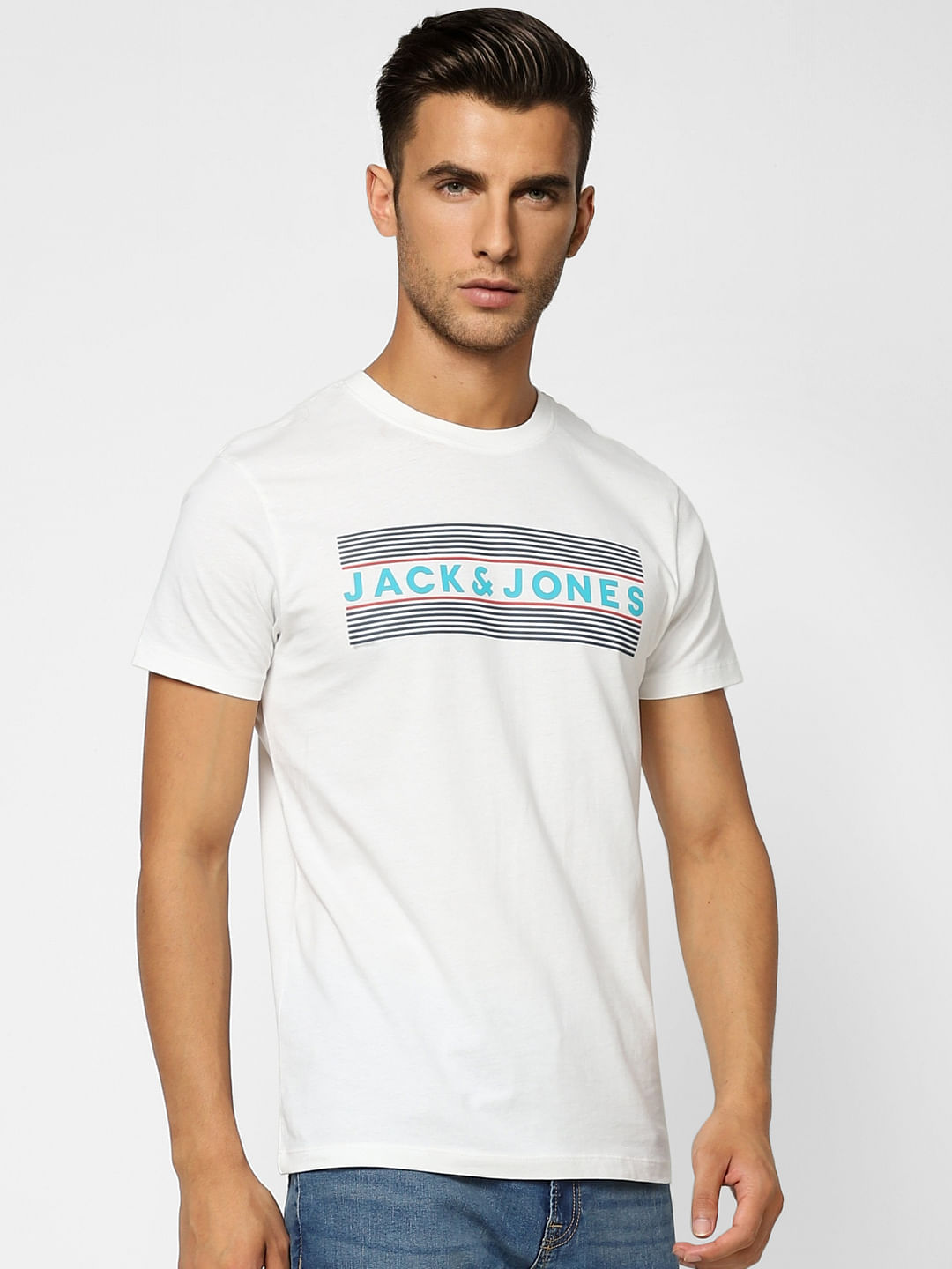 White Logo Print Crew Neck T-shirt