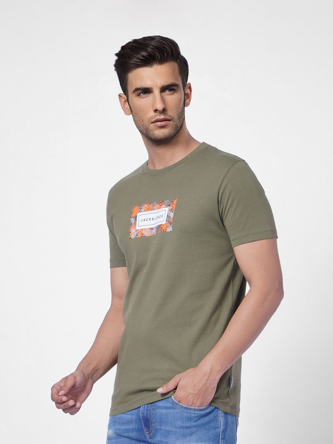 Green Logo Print Crew Neck T-shirt