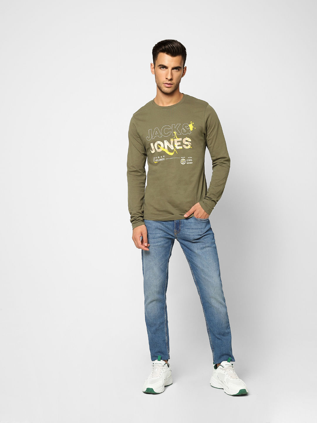 Olive Logo Print Crew Neck T-shirt