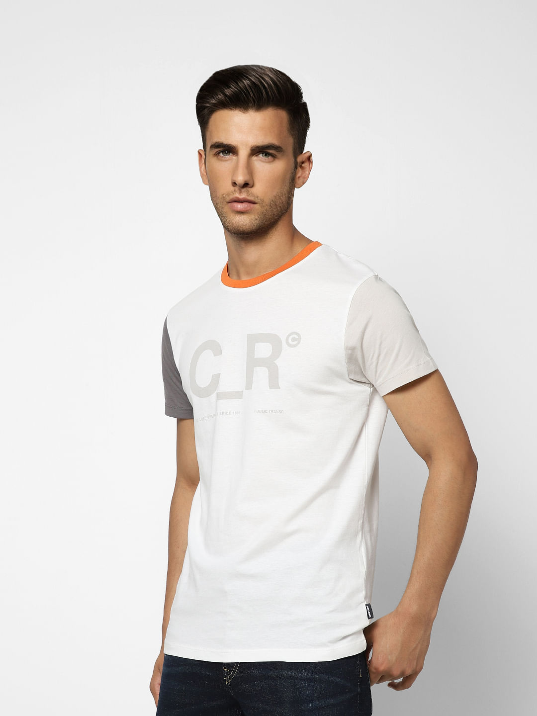 White Printed Crew Neck T-shirt