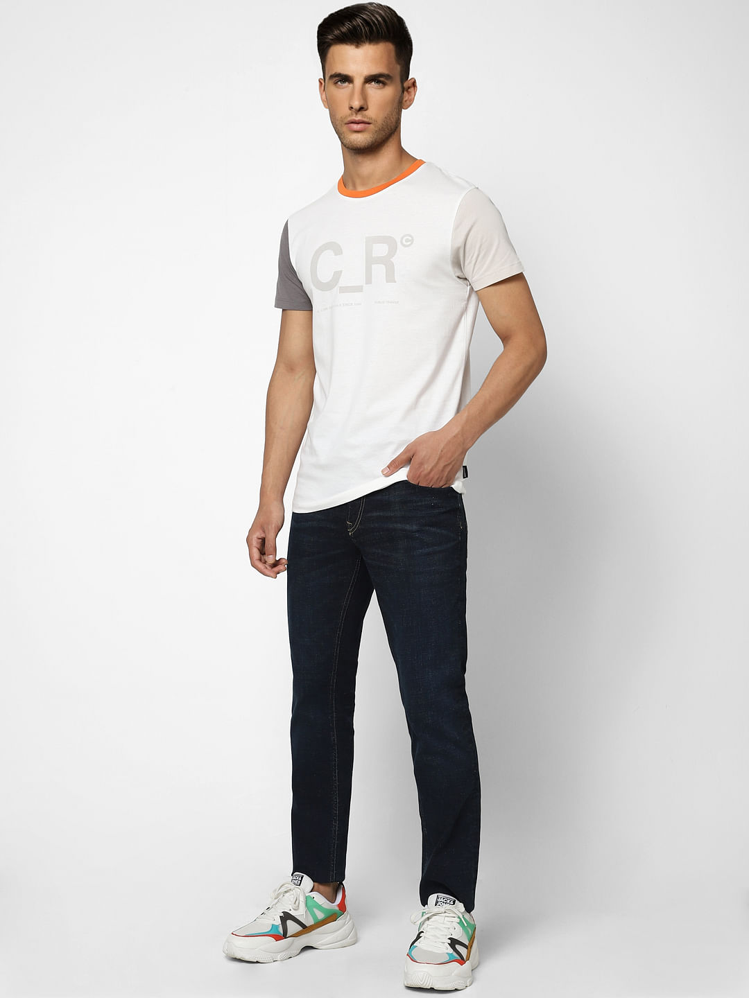 White Printed Crew Neck T-shirt