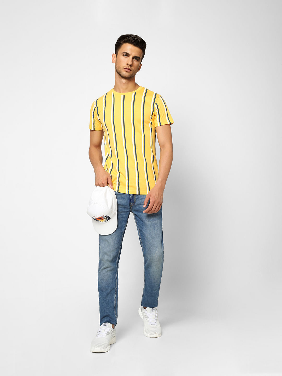 Yellow Striped Crew Neck T-shirt