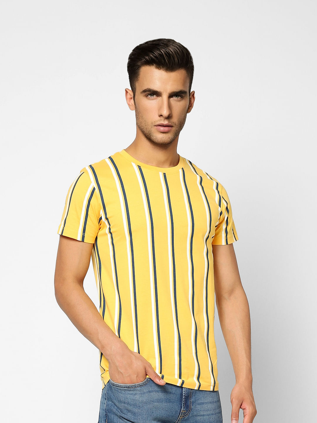 Yellow Striped Crew Neck T-shirt