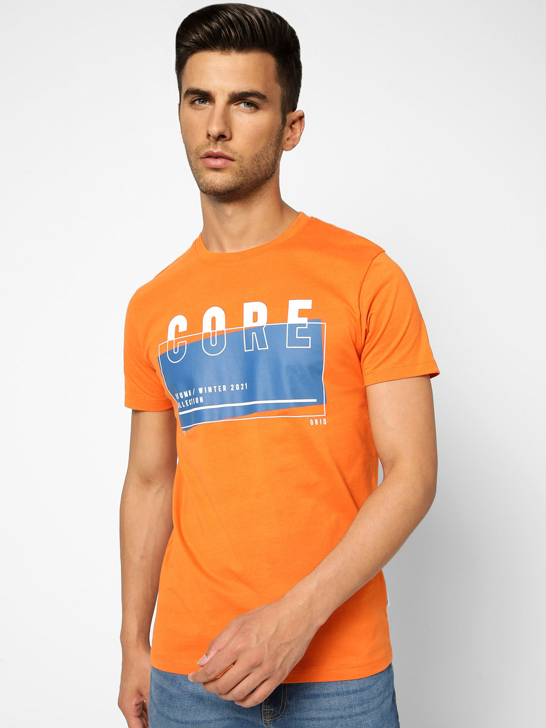 Orange Graphic Print Crew Neck T-shirt