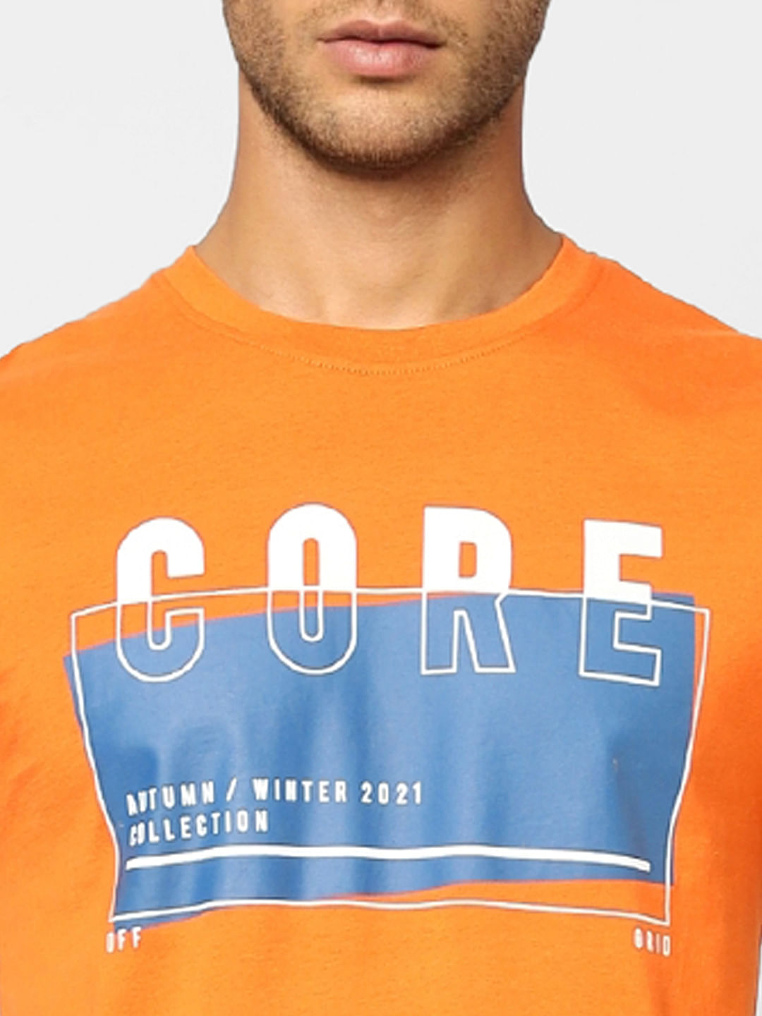 Orange Graphic Print Crew Neck T-shirt