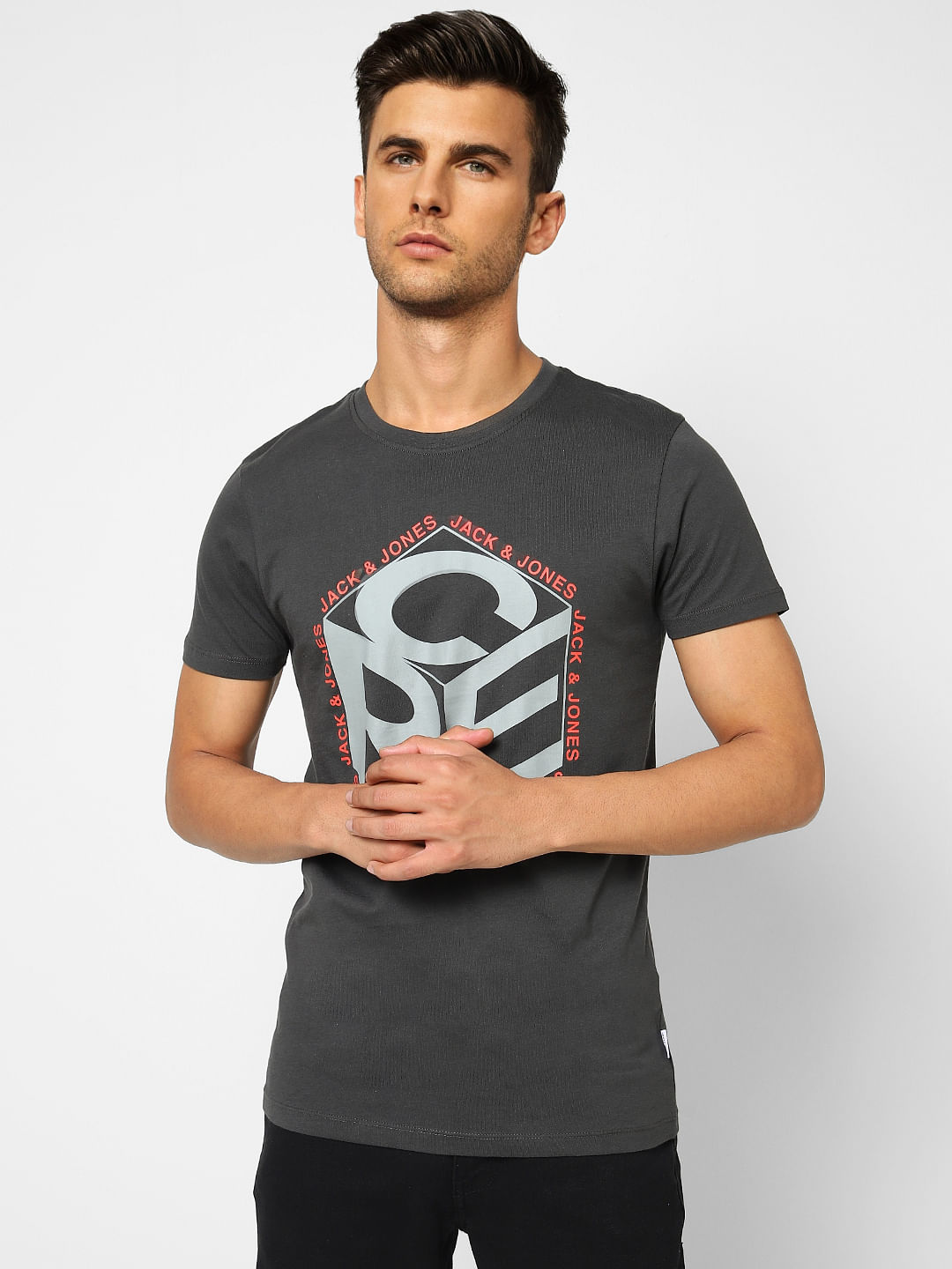 Black Typographic Print Crew Neck T-shirt