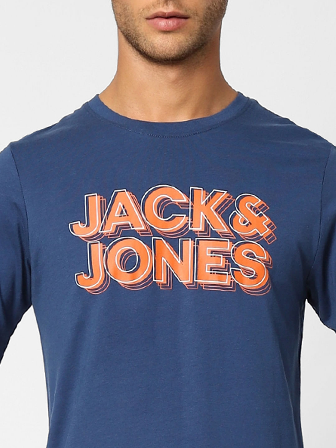 Dark Blue Logo Print Crew Neck T-shirt