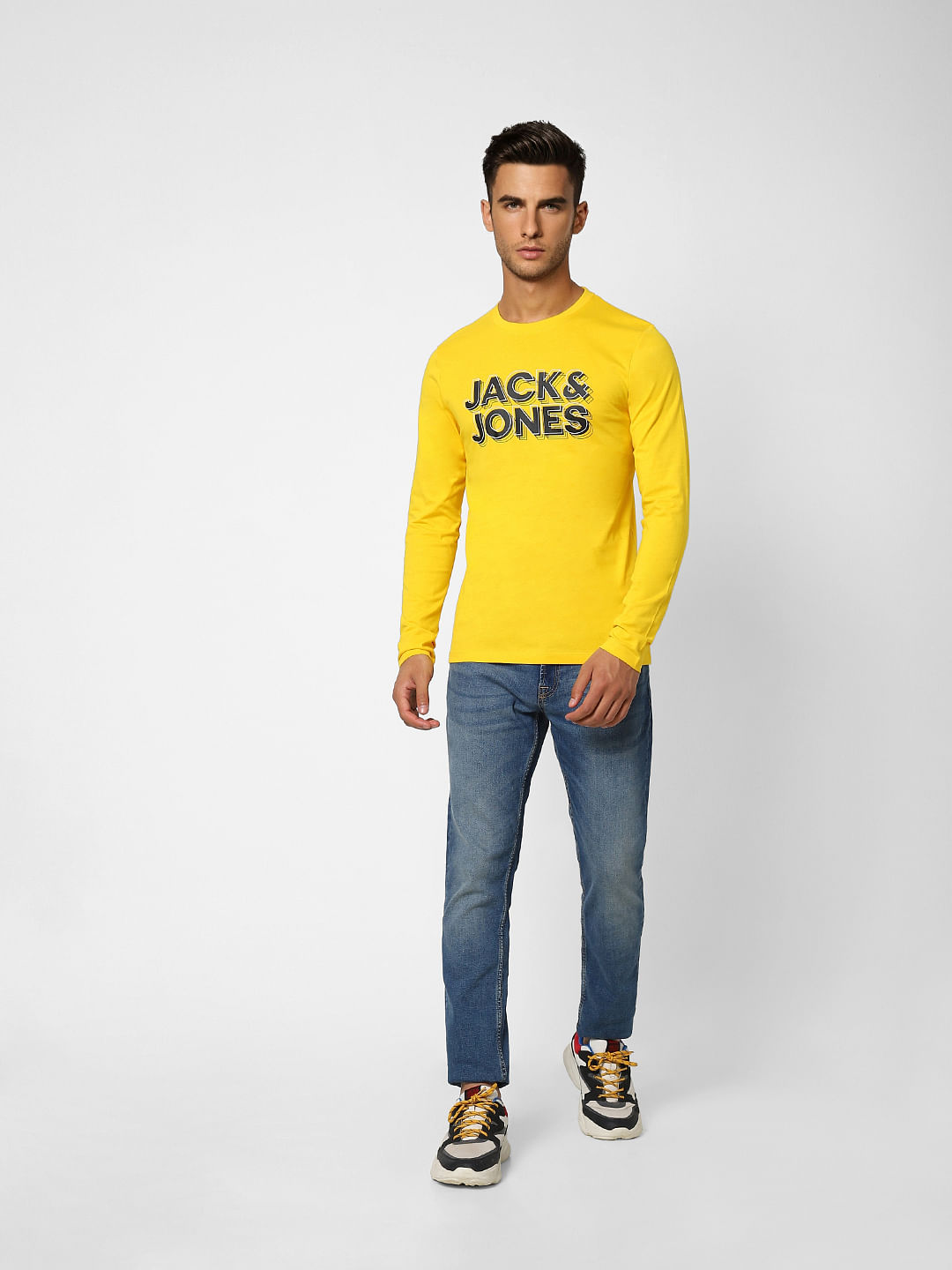 Yellow Logo Print Full Sleeves T-shirt
