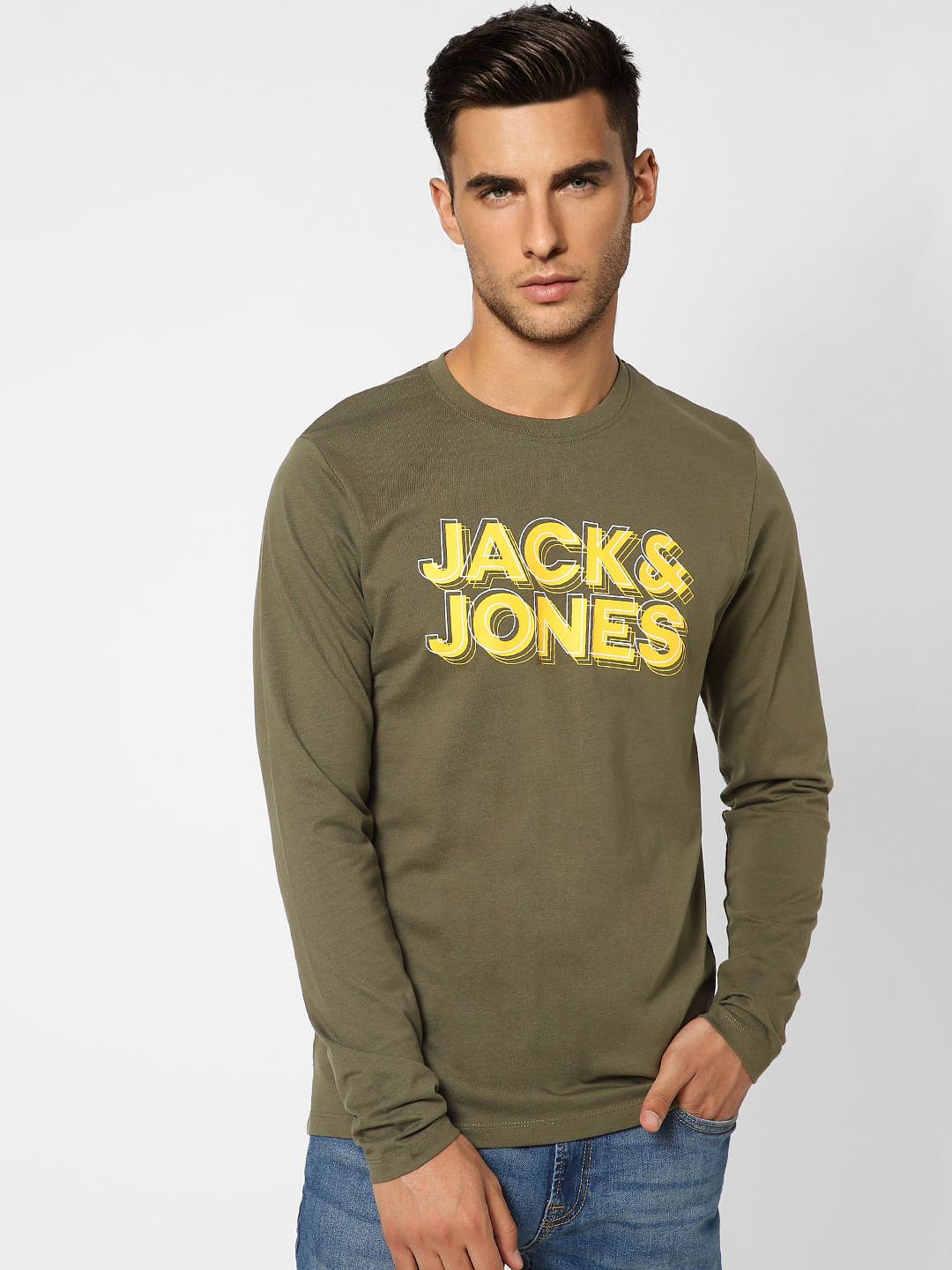 Dark Green Logo Print Crew Neck T-shirt
