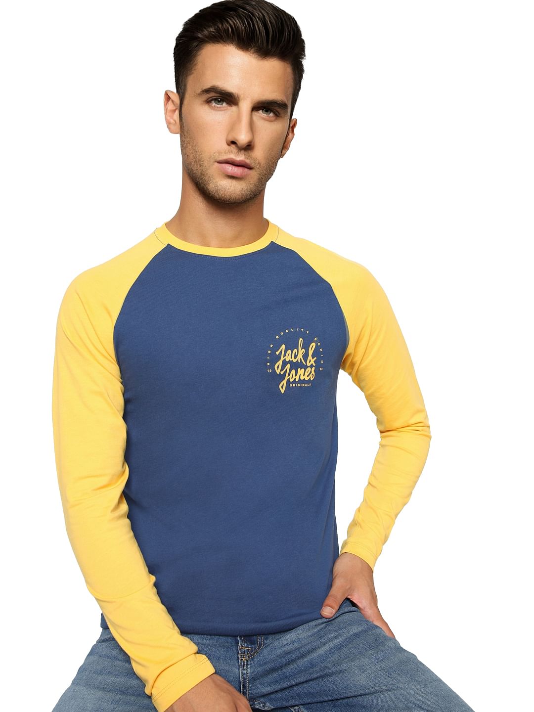 Blue Colourblocked Crew Neck T-shirt