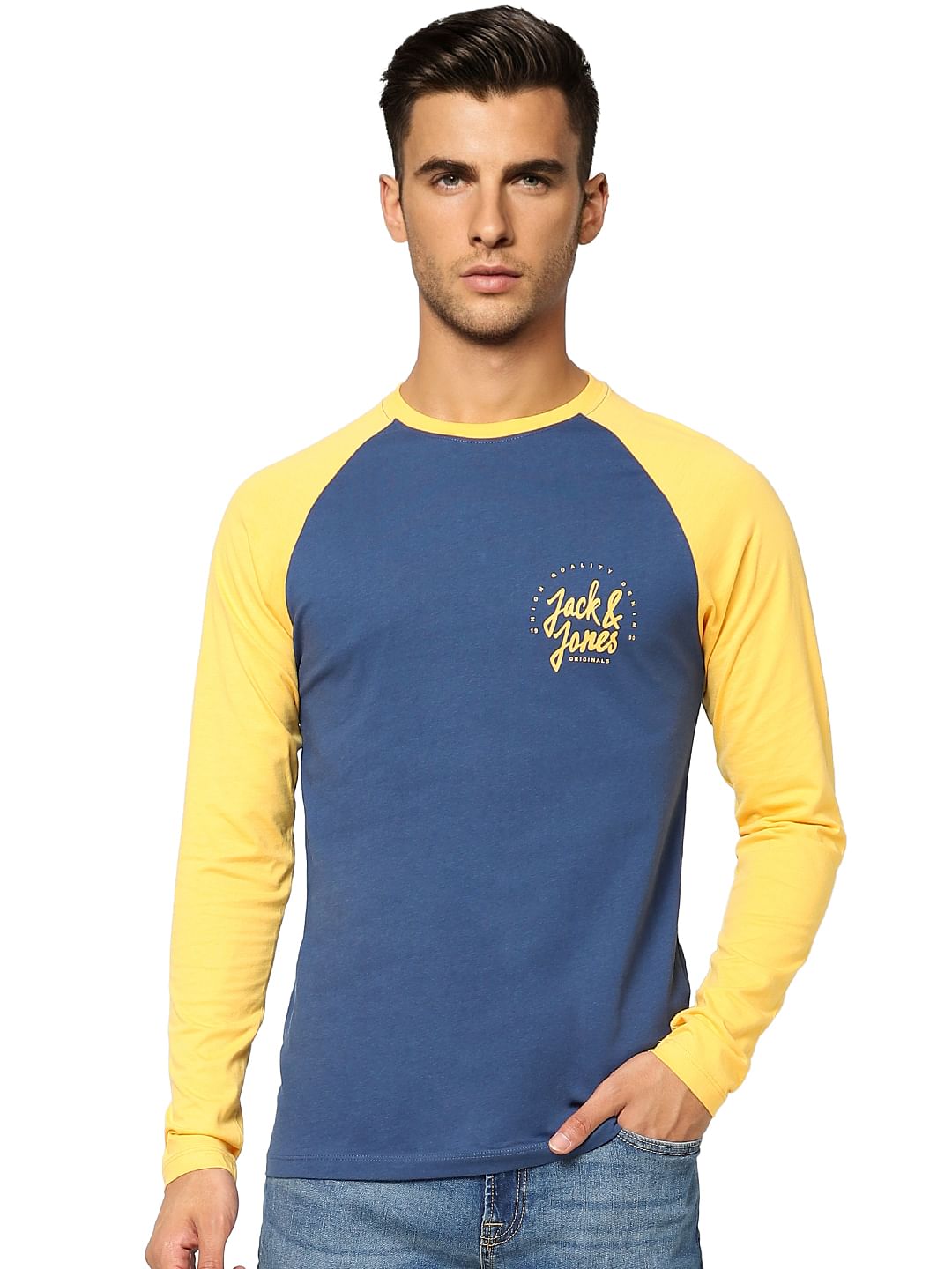 Blue Colourblocked Crew Neck T-shirt