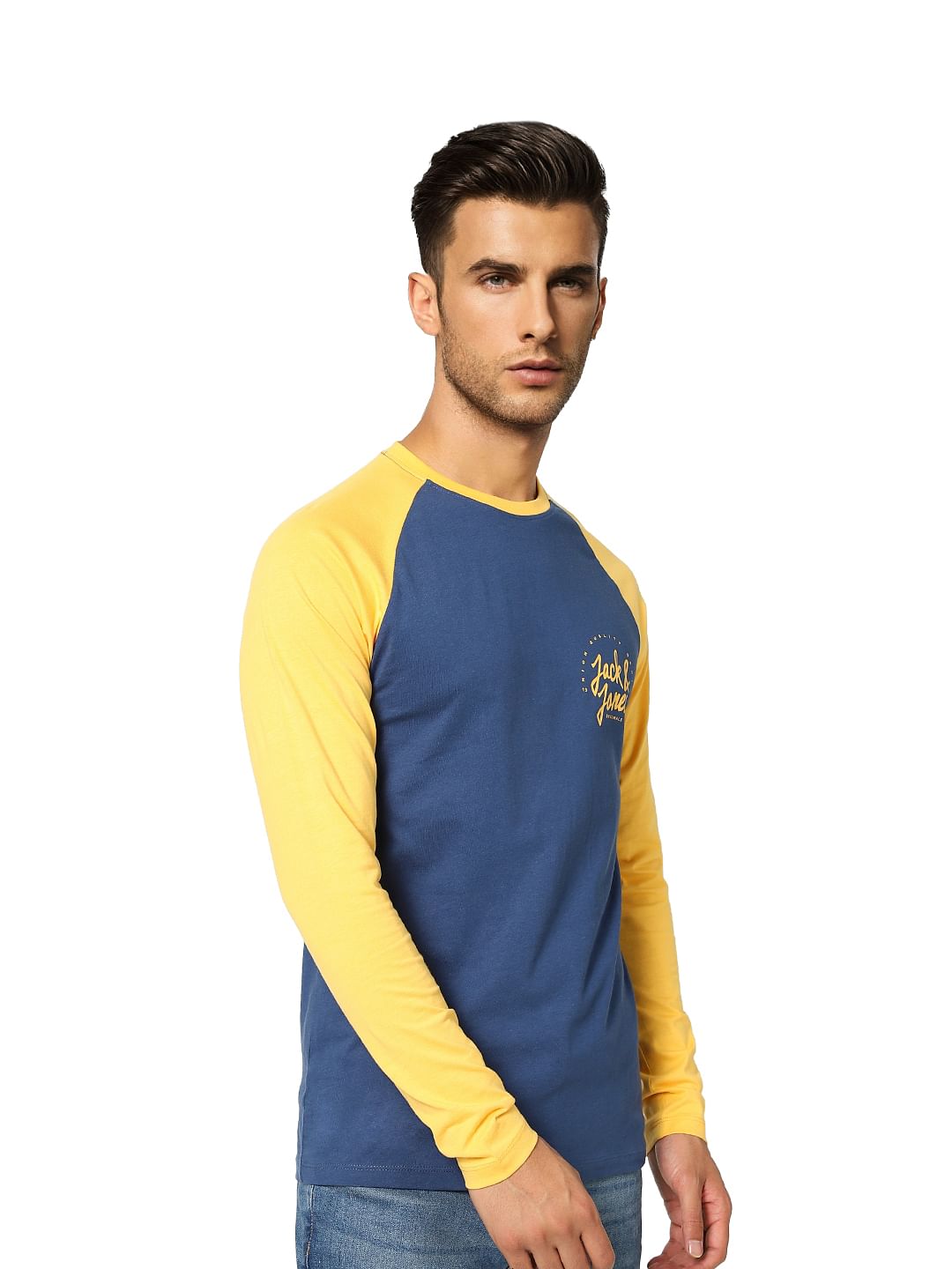 Blue Colourblocked Crew Neck T-shirt