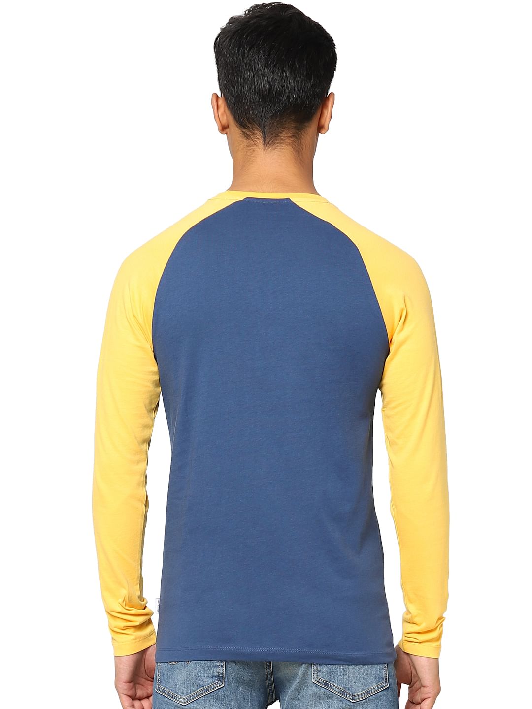 Blue Colourblocked Crew Neck T-shirt