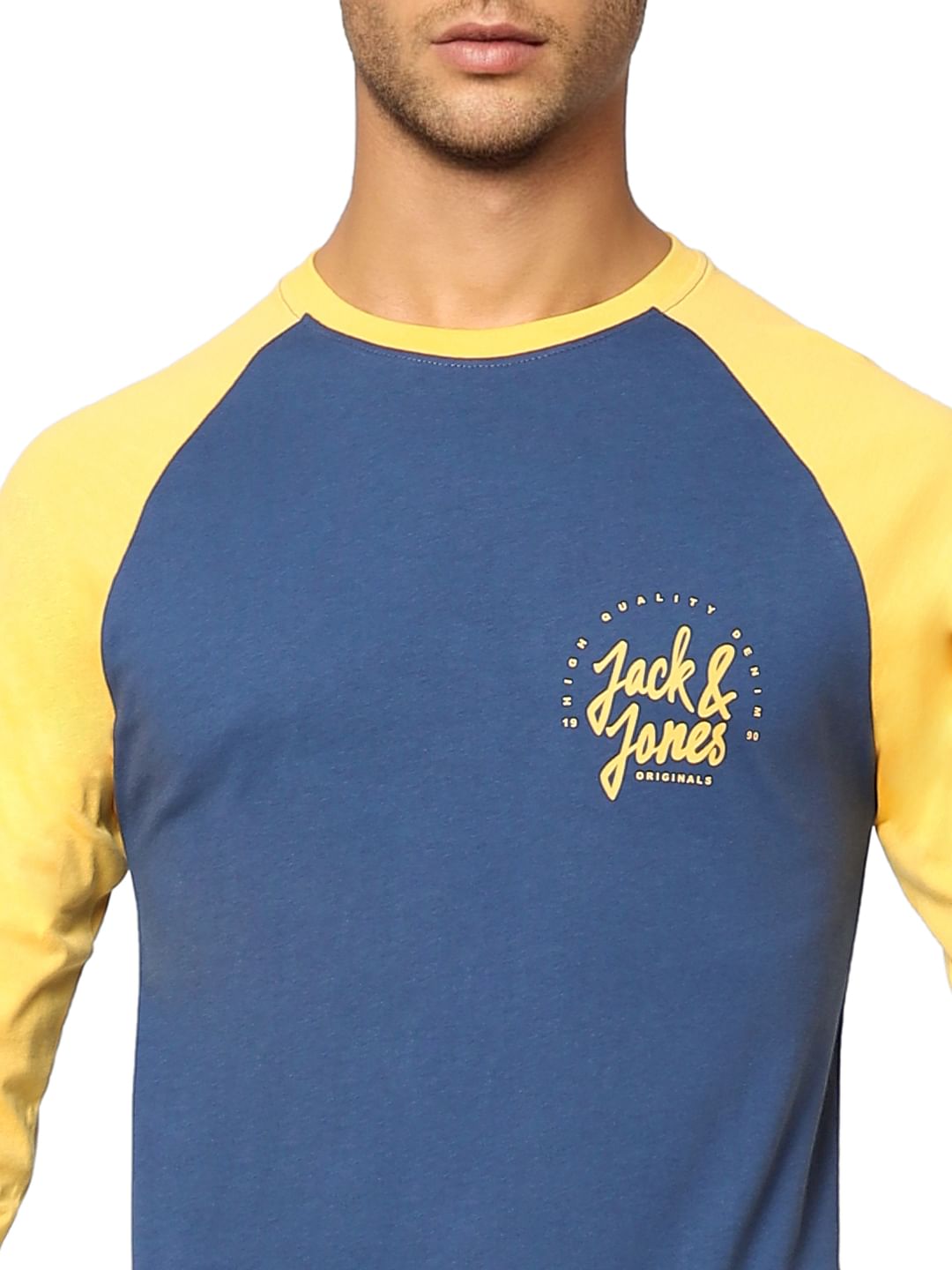 Blue Colourblocked Crew Neck T-shirt