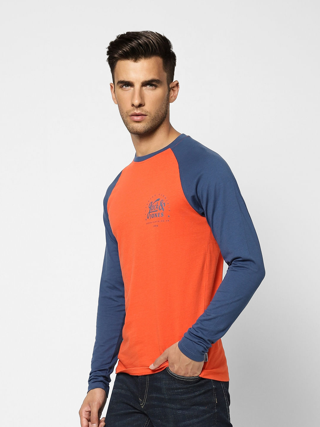 Red Colourblocked Crew Neck T-shirt